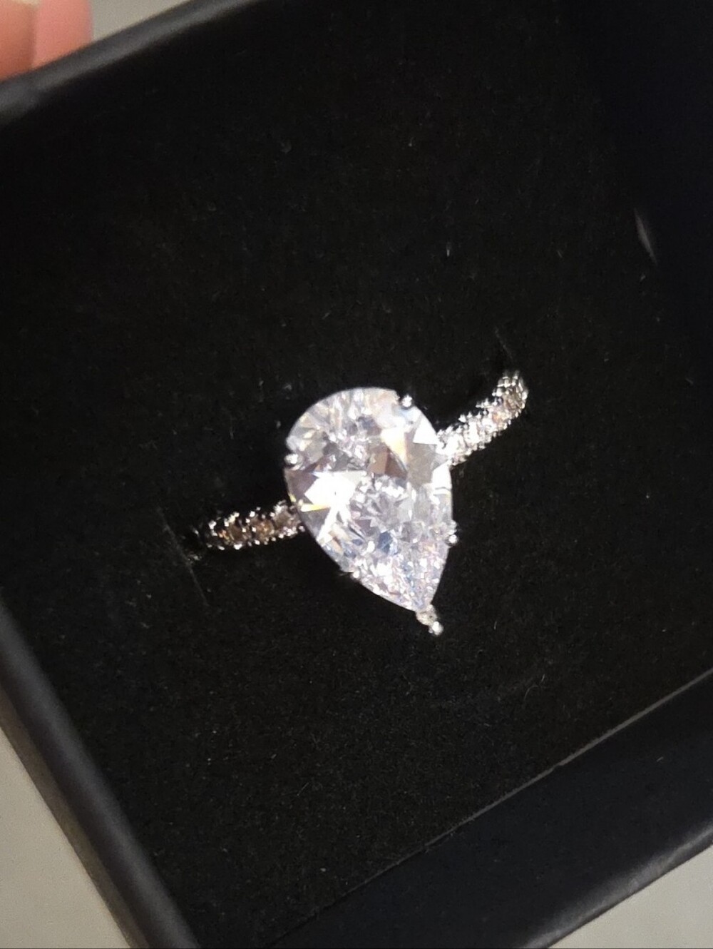 Pear Shaped Halo Cubic Zirconia Silver Ring - White